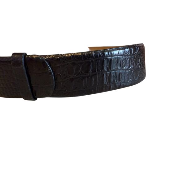 Ann Taylor Wide Embossed Croc Leather Statement Belt Black M - Picture 3 of 5